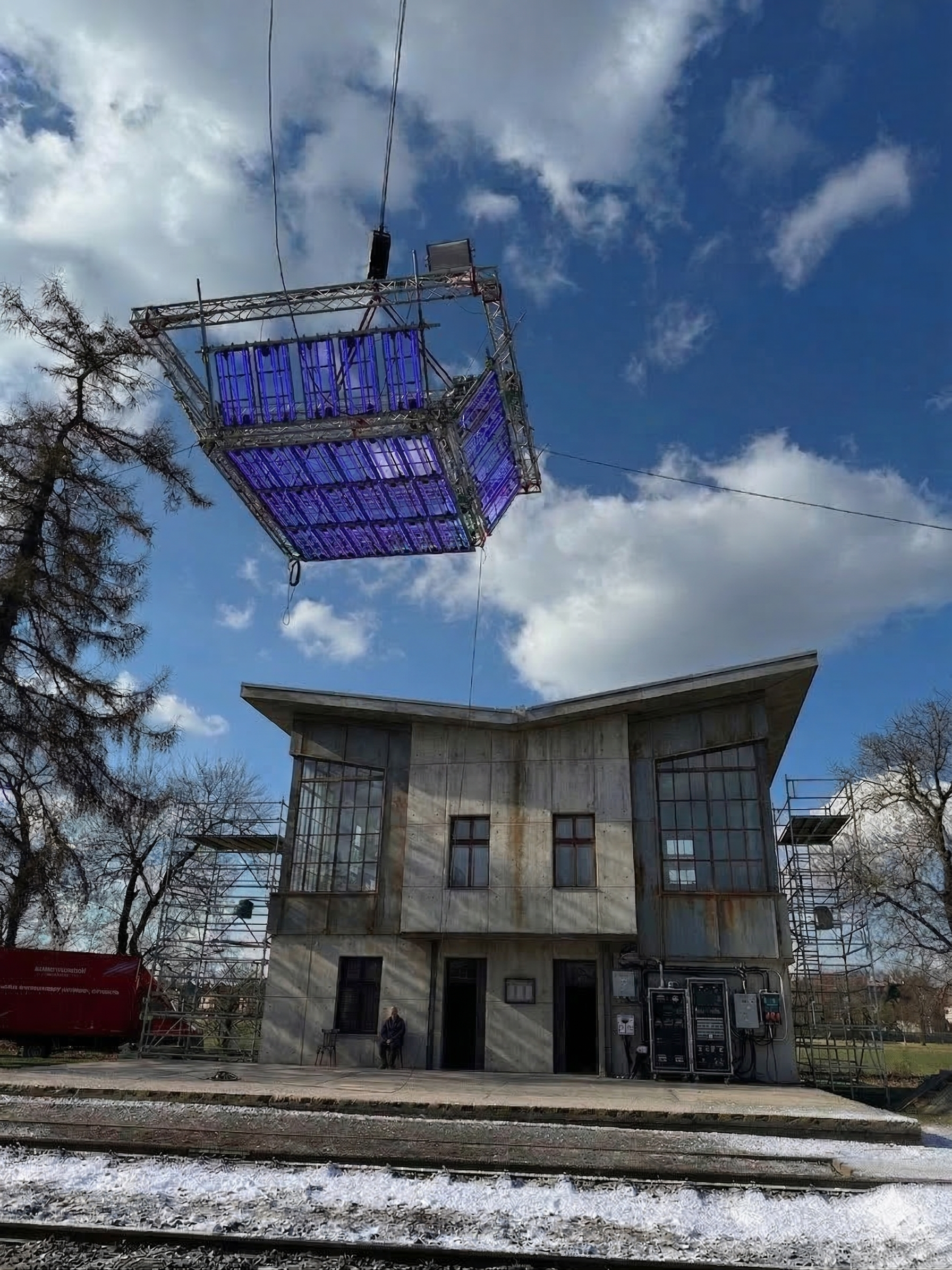 Flat Light array on crane above film set